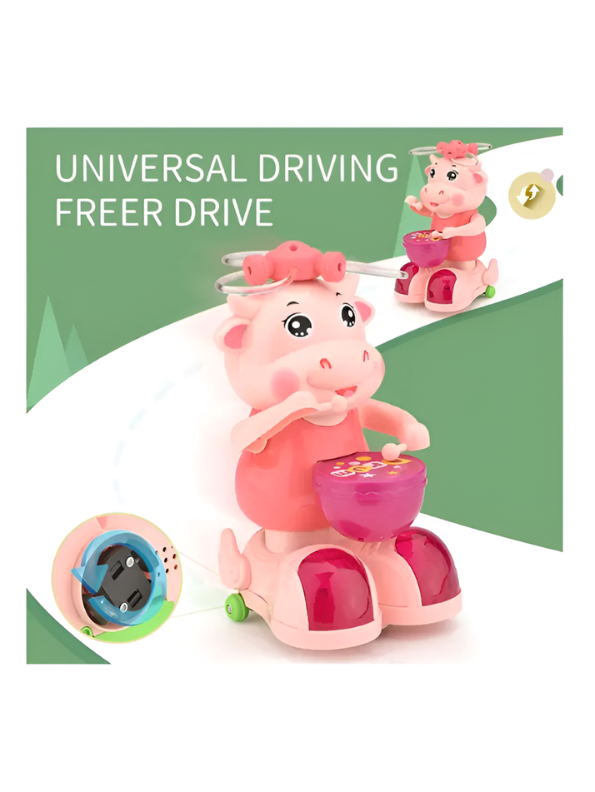 Musical Pink Cow Drummer Toy for Toddlers - Electronic Dancing Toy with 360° Spinning Flash Lights, Omnidirectional Bump & Go Driving, Walking & Drumming Action, Early Educational Gift for Kids 3+ LMI13950