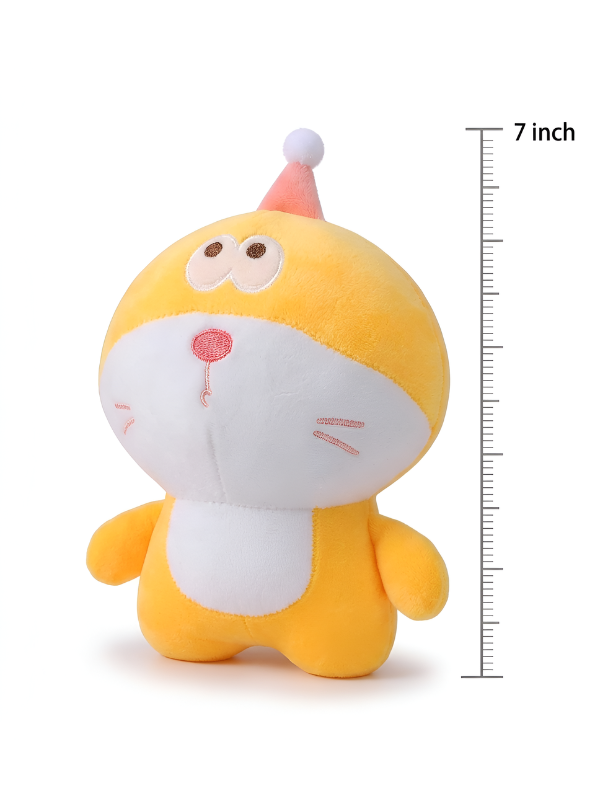 Cute Yellow Doraemon Plush Toy 7-Inch Soft Anime Cartoon Stuffed Animal Doll with Party Hat | Adorable Cat Plushie Gift for Kids ST11446