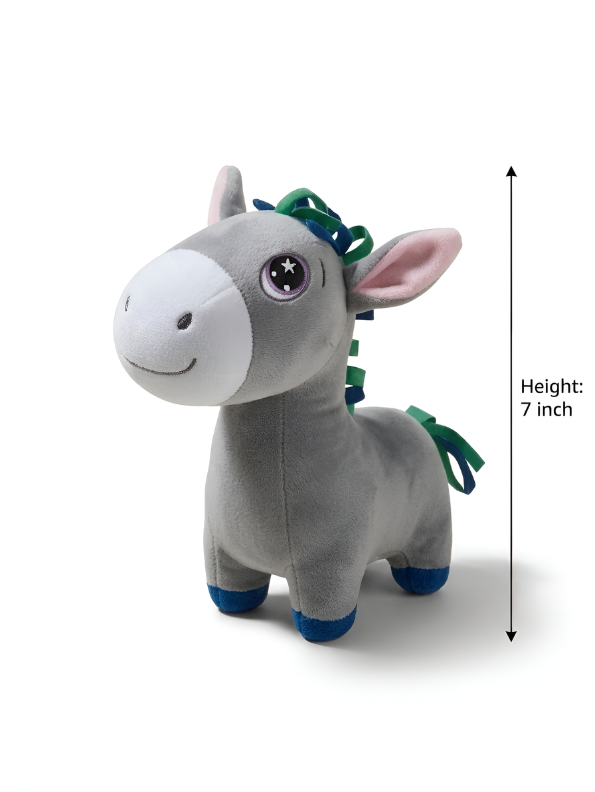 Premium 7-Inch Grey Donkey Plush Toy Cute Stuffed Animal with Embroidered Eyes & Festive Ribbon Mane Ultra-Soft Velvet Toy for Kids & Nursery Decor ST16517