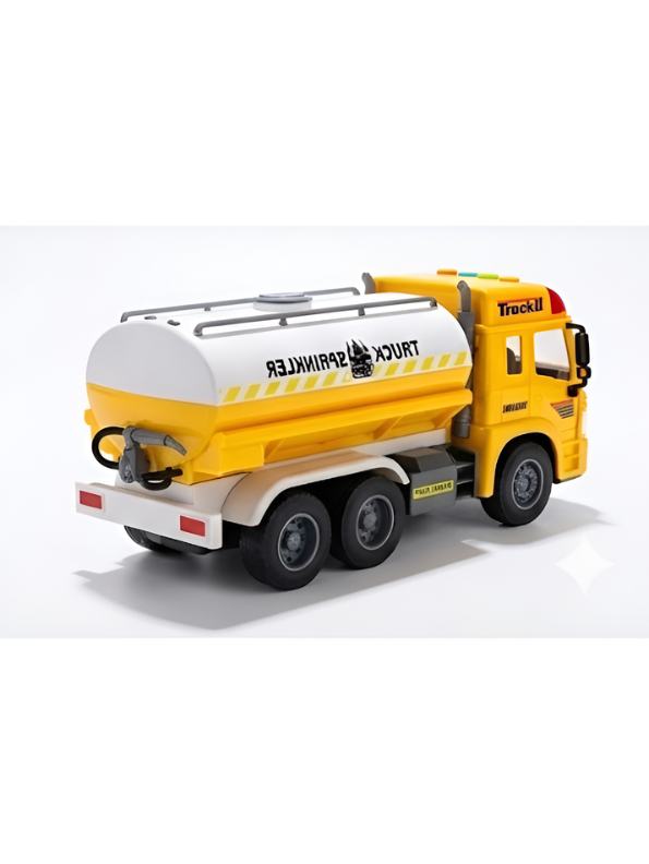 Friction Powered Water Sprinkler Tanker Truck Toy with Openable Water Inlet & Rear Spray Pump Mechanisms – (Yellow) Educational Construction Vehicle Toy for Kids NX16802