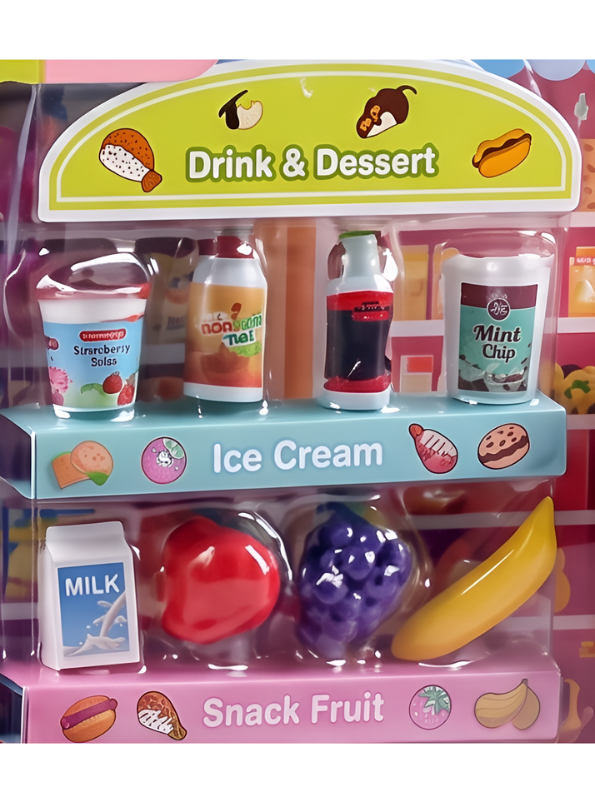 Pretend Play Kitchen Refrigerator Toy Set with Mini Food Accessories – Kids Toy Fridge with Play Food, Fruits, Vegetables, Drinks & Desserts, Educational Cooking Toy Gift for Toddlers Boys & Girls NX16803
