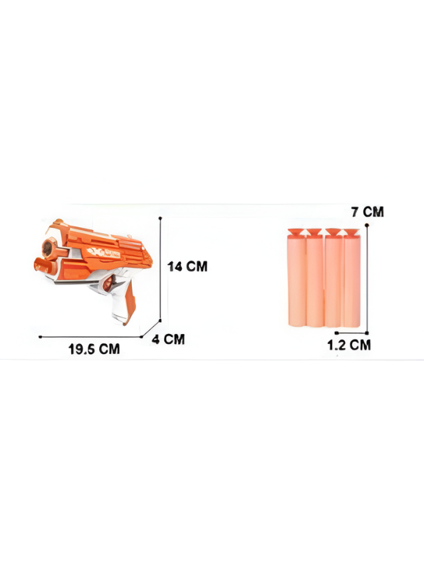 Soft Bullet Toy Gun Orange - Kids Foam Dart Blaster Pistol with 4 Suction Cup Darts & Ammo Storage, Pull-Back Action High-Speed Shooting Blaster Gun Toy for Kids LMI14922