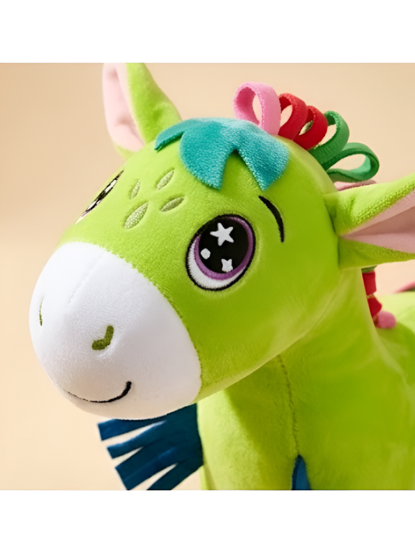 Premium 7-Inch Green Donkey Plush Toy Cute Stuffed Animal with Embroidered Eyes & Festive Ribbon Mane Ultra-Soft Velvet Toy for Kids & Nursery Decor ST16517