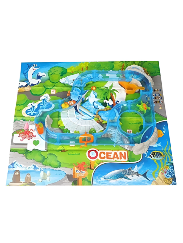 Ocean Track Park Water Table Toy for Kids – 69-Piece Interactive Waterway Set with Floating Sea Creatures, Fishing Net, and Bridge – Summer Outdoor & Indoor Sensory Play for Toddlers 3+ TV1655