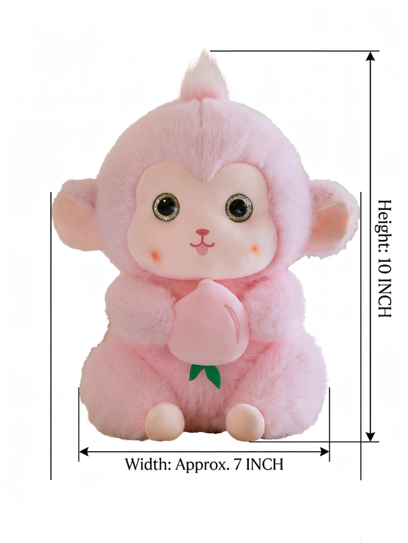 Pink Cute Monkey Plush Toy with Pink Peach, 10-Inch Soft Stuffed Animal Monkey Doll, Kawaii Nursery Decor and Birthday Gift for Kids, Girls and Boys ST14143