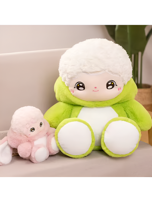 Cute Plush Doll in Green Costume 10-Inch - Soft Stuffed Lamb Toy for Kids, Toddlers, and Nursery Decor - Kawaii Cuddly Companion for Boys and Girls ST16403