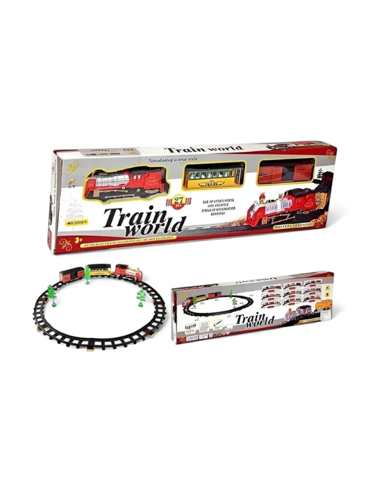 Classic Electric Train Set for Kids - 27 Piece Battery Operated Toy Train with Tracks, Steam Locomotive, Passenger Cars, and Accessories - Retro Railway Play Set for Boys and Girls Ages 3+ TV955