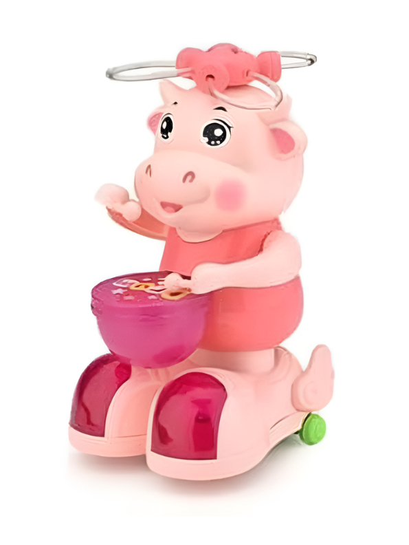 Musical Pink Cow Drummer Toy for Toddlers - Electronic Dancing Toy with 360° Spinning Flash Lights, Omnidirectional Bump & Go Driving, Walking & Drumming Action, Early Educational Gift for Kids 3+ LMI13950