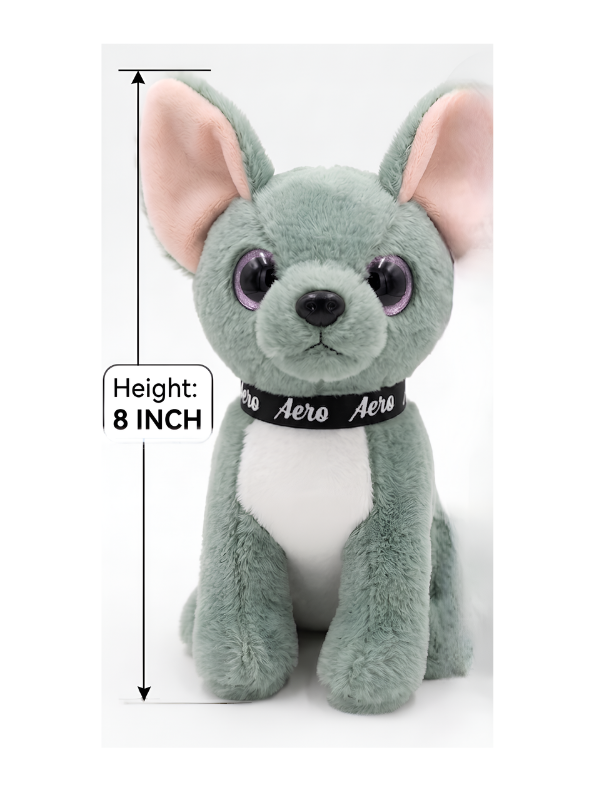 Adorable Sitting Green Chihuahua Puppy Stuffed Animal, Premium Fluffy Dog Plush Toy with Branded Collar, Nursery & Kids Gift ST16481