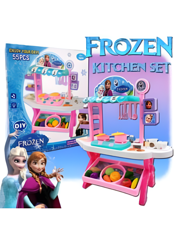 Kids Play Kitchen Set with 55 Accessories - Toddler Cooking Toy Market Stall - Includes Pots, Pans, Play Food, and Storage Bin - Interactive Role Play Gift for Girls and Boys Ages 3+ TV2219