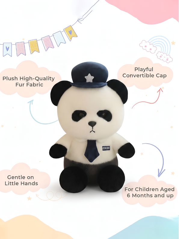 Police Panda Plush Toy Adorable 10-Inch Soft Stuffed Animal Panda in Uniform with Hat & Tie - Cute Hero Panda Huggable Pillow, Gift for Kids ST15749