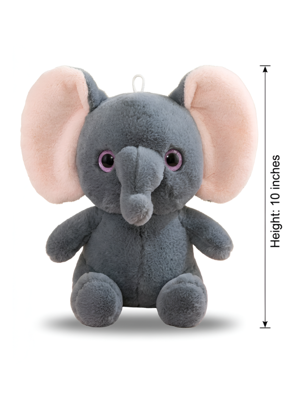 Adorable Elephant Plush Toy – 10 Inch Soft Muted Grey Stuffed Elephant with Big Pink Ears, Fluffy Animal Cushioned Toy for Toddlers and Newborns ST14451