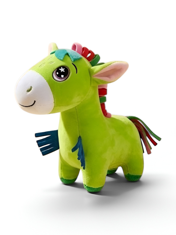 Premium 7-Inch Green Donkey Plush Toy Cute Stuffed Animal with Embroidered Eyes & Festive Ribbon Mane Ultra-Soft Velvet Toy for Kids & Nursery Decor ST16517