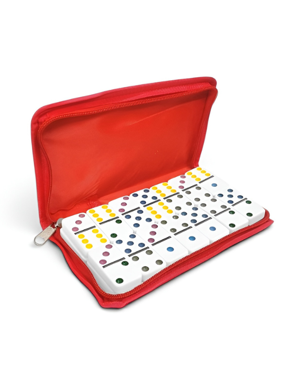 SANIYA Premium Double 12 Color Dot Dominoes Set – 91 Professional Tiles with Portable Red Zippered Travel Case – Classic Family Board Game for Kids and Adults TV5417