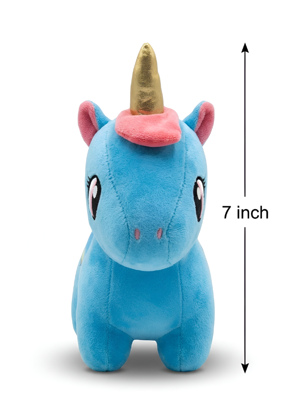 Soft Blue Unicorn Plush Toy with Golden Horn and Wings 7-Inch Cute Stuffed Pegasus Animal for Kids, Perfect Gift for Girls ST16561