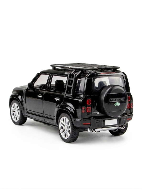 Land Rover Defender Diecast Model Car - Black 1:32 Scale Replica in Metallic with Roof Rack LMI16728