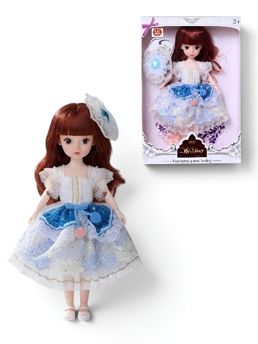 Beautiful Blue Fairy Princess Fashion Doll Set with Articulated Joints, Luxury Embroidered Dress, Floral Tiara, and Handbag – Elegant Toy Gift for Girls LMI10447
