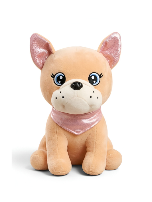 Adorable Beige Bulldog Soft Plushie – 8 Inch Stuffed Puppy Dog Toy with Decorative Neck Bandana, Cute Room Decor and Gift ST16395