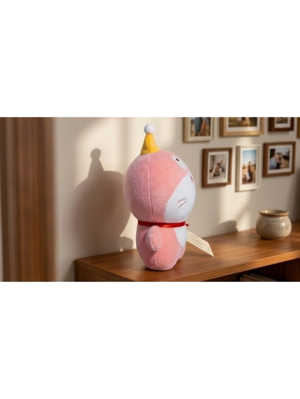 Cute Pink Doraemon Plush Toy 7-Inch Soft Anime Cartoon Stuffed Animal Doll with Party Hat | Adorable Cat Plushie Gift for Kids ST11446