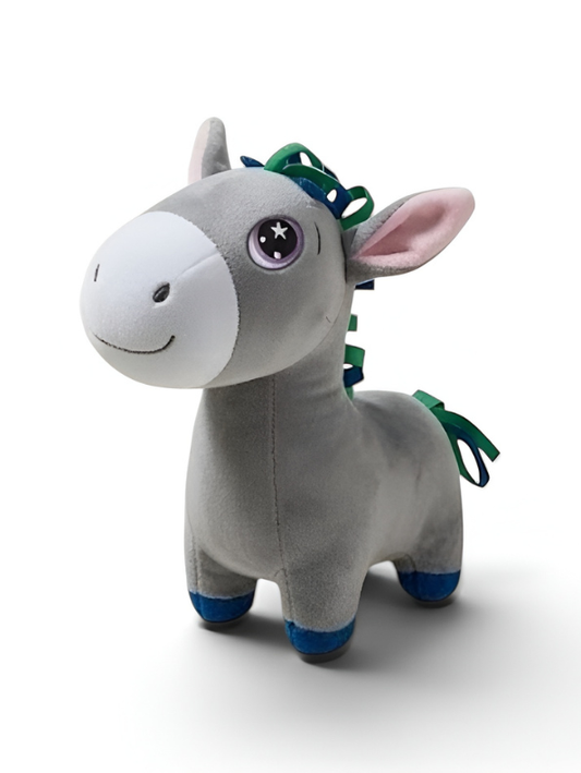 Premium 7-Inch Grey Donkey Plush Toy Cute Stuffed Animal with Embroidered Eyes & Festive Ribbon Mane Ultra-Soft Velvet Toy for Kids & Nursery Decor ST16517