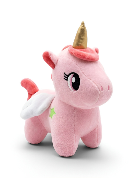 Soft Pink Unicorn Plush Toy with Golden Horn and Wings 7-Inch Cute Stuffed Pegasus Animal for Kids, Perfect Gift for Girls ST16561