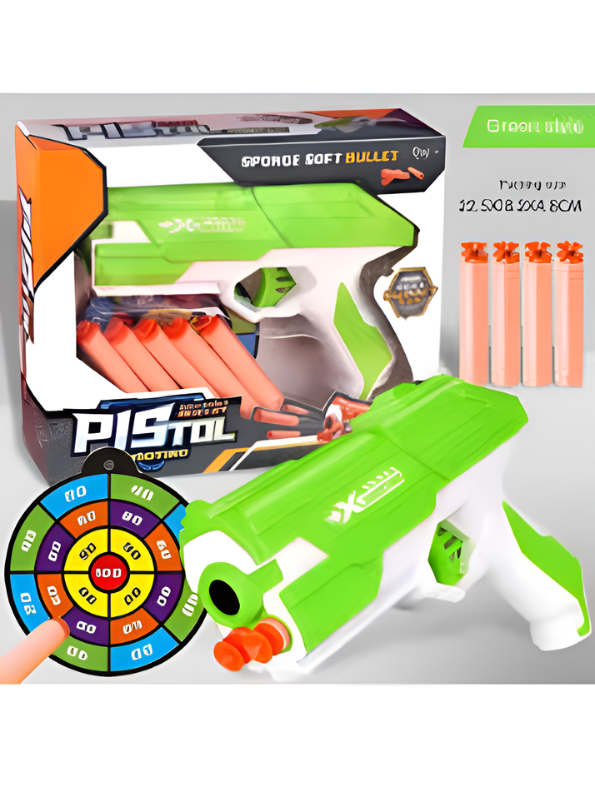 Foam Blaster Toy Gun Set, Pack of 3 Manual Soft Bullet Pistols (Orange, Grey, Green) with Target Board & Dart Ammo Storage, Indoor & Outdoor Shooting Game for Kids LMI14922