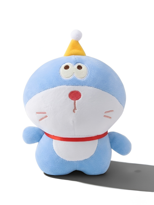 Cute Blue Doraemon Plush Toy 7-Inch Soft Anime Cartoon Stuffed Animal Doll with Party Hat | Adorable Cat Plushie Gift for Kids ST11446