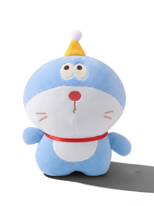 Cute Blue Doraemon Plush Toy 7-Inch Soft Anime Cartoon Stuffed Animal Doll with Party Hat | Adorable Cat Plushie Gift for Kids ST11446