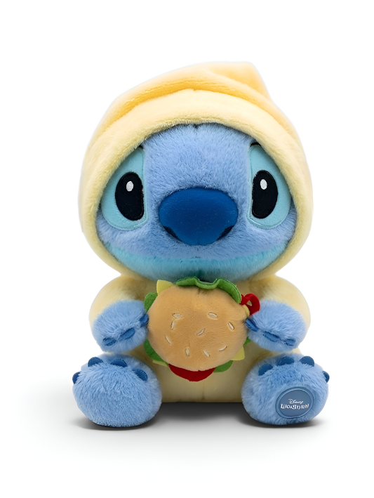 Disney Stitch Plush in Yellow Hoodie with Cheeseburger – 8-Inch Cuddly Alien Soft Toy – Kawaii Lilo & Stitch Collectible Stuffed Animal ST16393