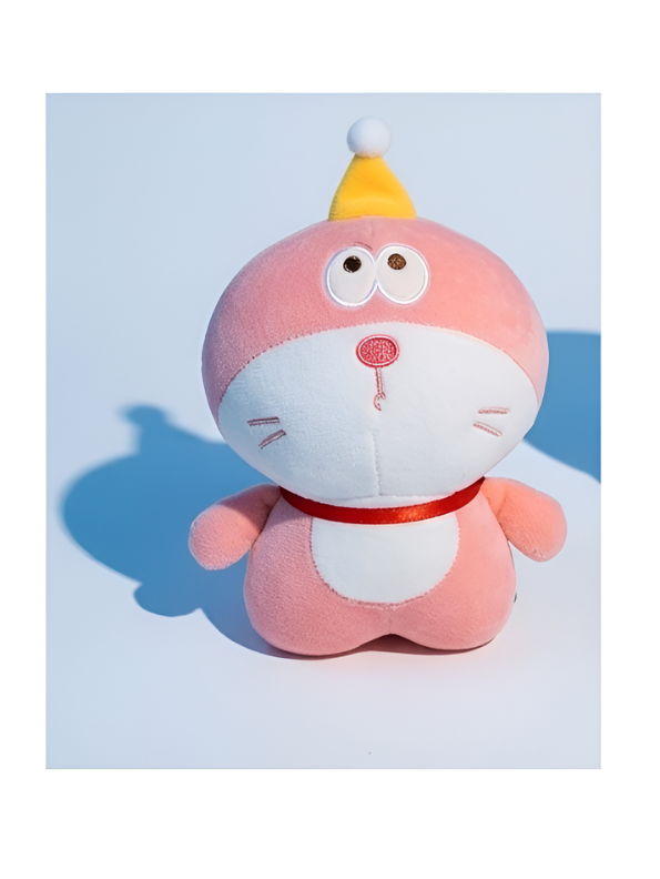Cute Pink Doraemon Plush Toy 7-Inch Soft Anime Cartoon Stuffed Animal Doll with Party Hat | Adorable Cat Plushie Gift for Kids ST11446