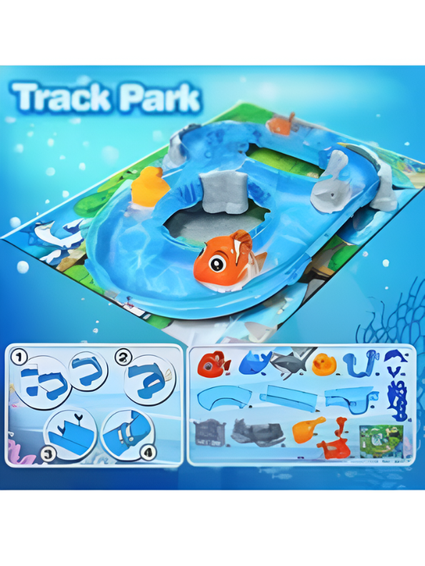 Ocean Track Park Water Playset for Toddlers – 93 Pcs DIY Construction Track with Marine Animals  "Enjoy Summer" Outdoor and Indoor Water Toy Set for Kids TV1656