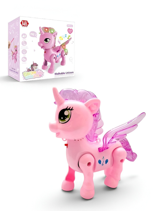Electronic Walking Unicorn Toy [Pink] with Musical Sounds & LED Flashing Lights, Battery Operated Interactive Pegasus Pet for Kids & Toddlers LMI7023