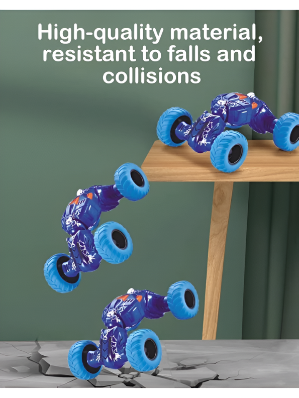 High-Speed RC Stunt Car for Kids - 360° Rotating Double-Sided Flip Off-Road Vehicle, 2.4GHz Remote Control Crawler Toy with All-Terrain Tires, Blue & Light Blue TV2053