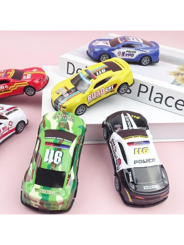 6-Piece Die-Cast Metal Pull Back Toy Car Set – Mini Racing, Police & Emergency Vehicles for Kids TV15683