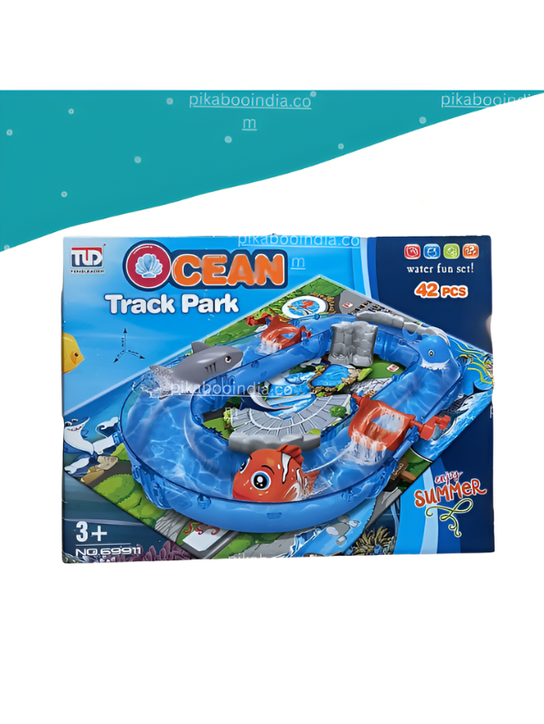 42 Pcs Ocean Track Park Water Fun Set – Kids Interactive Sea Life Racing Track with Fish, Shark & Water Wheel – Educational Summer Toy for Boys & Girls Ages 3+ TV1657