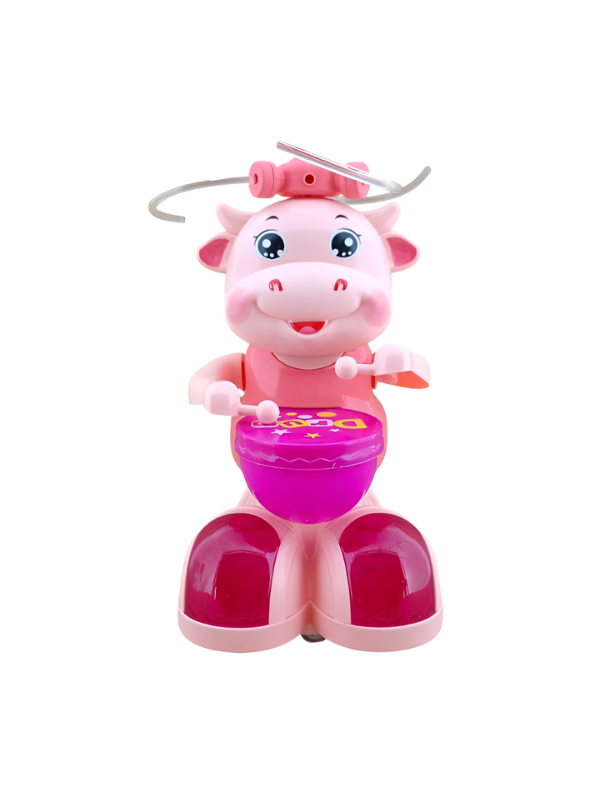 Musical Pink Cow Drummer Toy for Toddlers - Electronic Dancing Toy with 360° Spinning Flash Lights, Omnidirectional Bump & Go Driving, Walking & Drumming Action, Early Educational Gift for Kids 3+ LMI13950