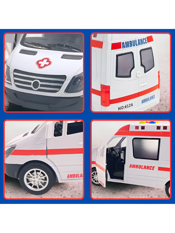 Large Realistic Toy Ambulance - 108 Emergency Hospital Service Vehicle with Openable Doors, Lights, and Sounds for Boys and Girls TV5307