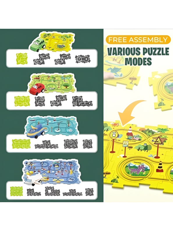 Montessori-Inspired Puzzle Railcar Play Set - Customizable Track Layouts with Automatic Toy Vehicles - Creative Brain Teaser Maze Game - Early Learning Construction Toy for Preschoolers TV216