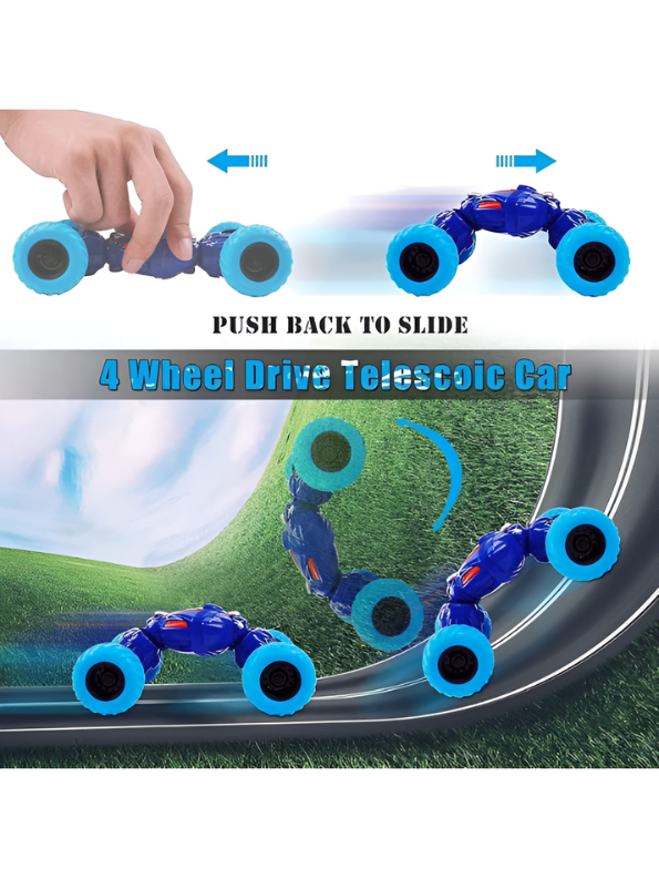 High-Speed RC Stunt Car for Kids - 360° Rotating Double-Sided Flip Off-Road Vehicle, 2.4GHz Remote Control Crawler Toy with All-Terrain Tires, Blue & Light Blue TV2053