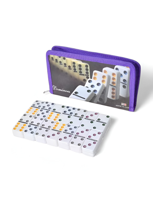 Portable Double-Six Dominoes Travel Set - 91 Piece Professional Color Dot Dominoes in Compact Purple Zipper Bag - Classic Indoor/Outdoor Family Fun TV5417