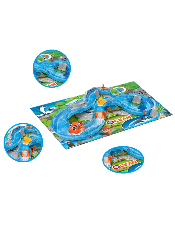 Ocean Track Park Water Playset for Toddlers – 93 Pcs DIY Construction Track with Marine Animals  "Enjoy Summer" Outdoor and Indoor Water Toy Set for Kids TV1656