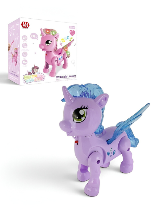 Electronic Walking Unicorn Toy [ Purple] with Musical Sounds & LED Flashing Lights, Battery Operated Interactive Pegasus Pet for Kids & Toddlers LMI7023