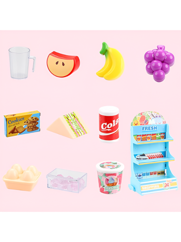 Pretend Play Kitchen Refrigerator Toy Set with Mini Food Accessories – Kids Toy Fridge with Play Food, Fruits, Vegetables, Drinks & Desserts, Educational Cooking Toy Gift for Toddlers Boys & Girls NX16803