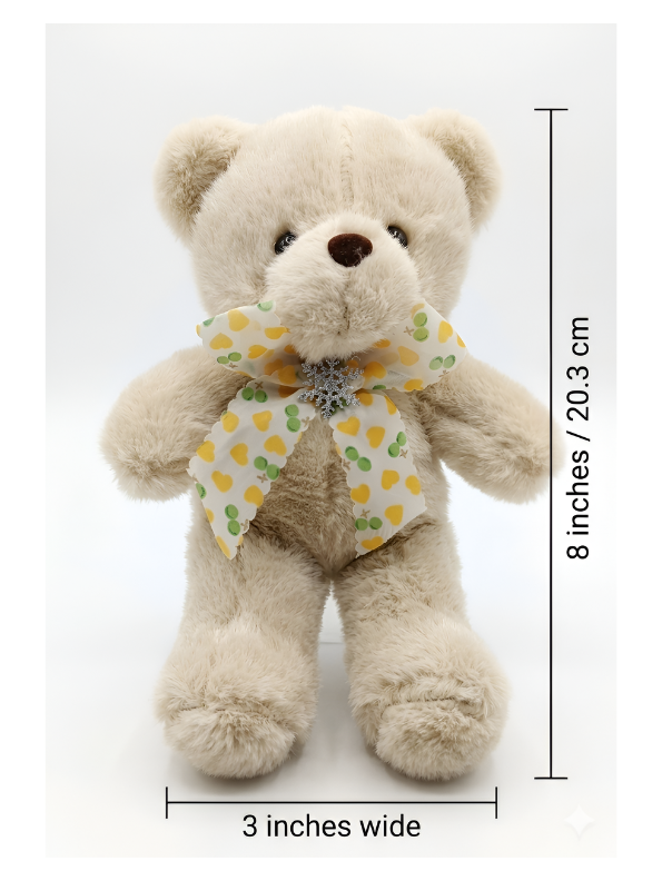 Teddy Bear Stuffed Animal - Soft Brown 8 Inch Cute Plush Toy with Heart-Patterned Ribbon & Pinecone Detailing, Perfect Winter & Holiday Gift ST16464