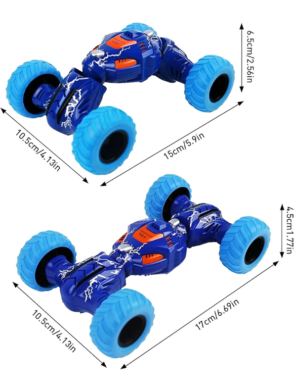 High-Speed RC Stunt Car for Kids - 360° Rotating Double-Sided Flip Off-Road Vehicle, 2.4GHz Remote Control Crawler Toy with All-Terrain Tires, Blue & Light Blue TV2053