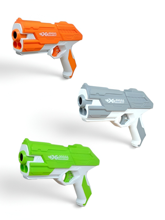 Foam Blaster Toy Gun Set, Pack of 3 Manual Soft Bullet Pistols (Orange, Grey, Green) with Target Board & Dart Ammo Storage, Indoor & Outdoor Shooting Game for Kids LMI14922