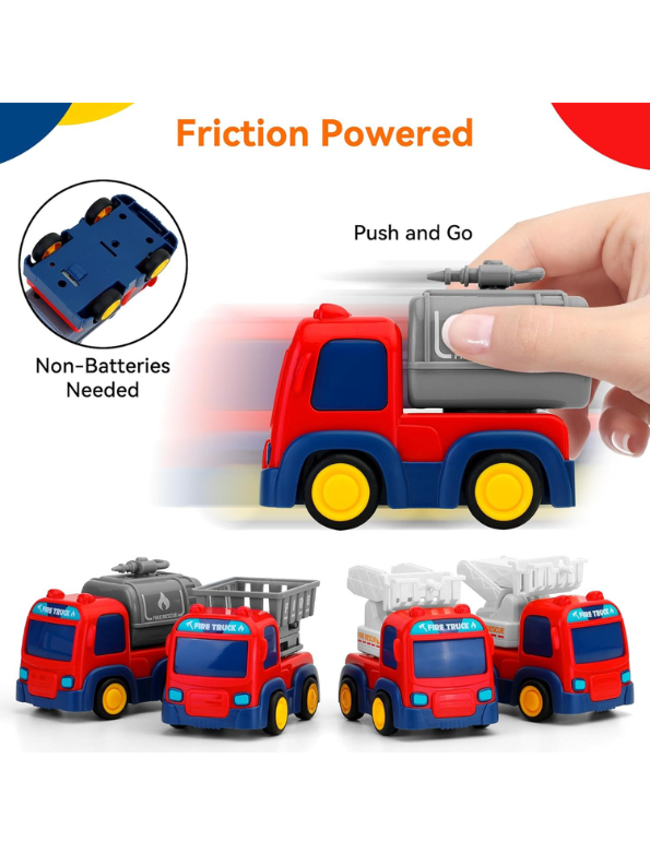 4-in-1 Fire Truck Toy Set for Toddlers - Interactive Rescue Vehicles with Rotating Ladder, Lift Basket & Water Tank - Educational Construction Play for Boys & Girls Ages 3+ TV4391