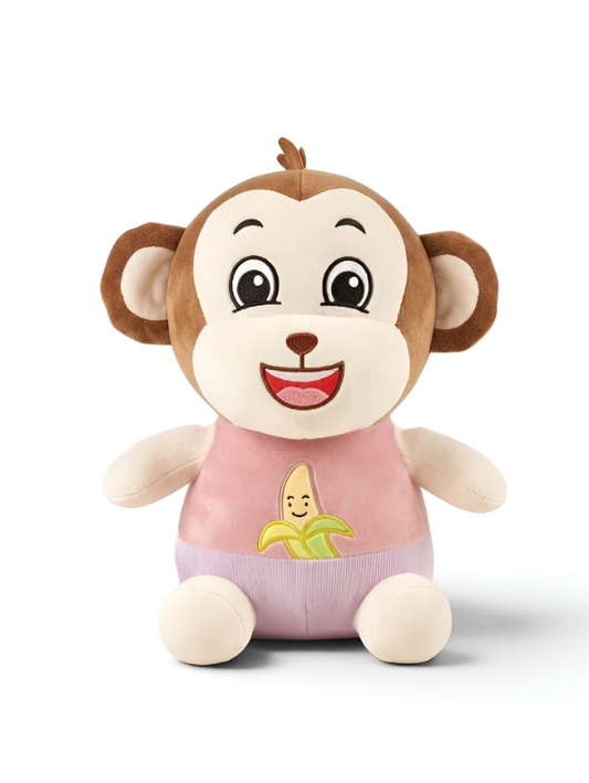 Cuddly Monkey Stuffed Toy with Banana Detail - 12-Inch Plush Soft Toy for Boys & Girls ( Pink & purple) LMI16680