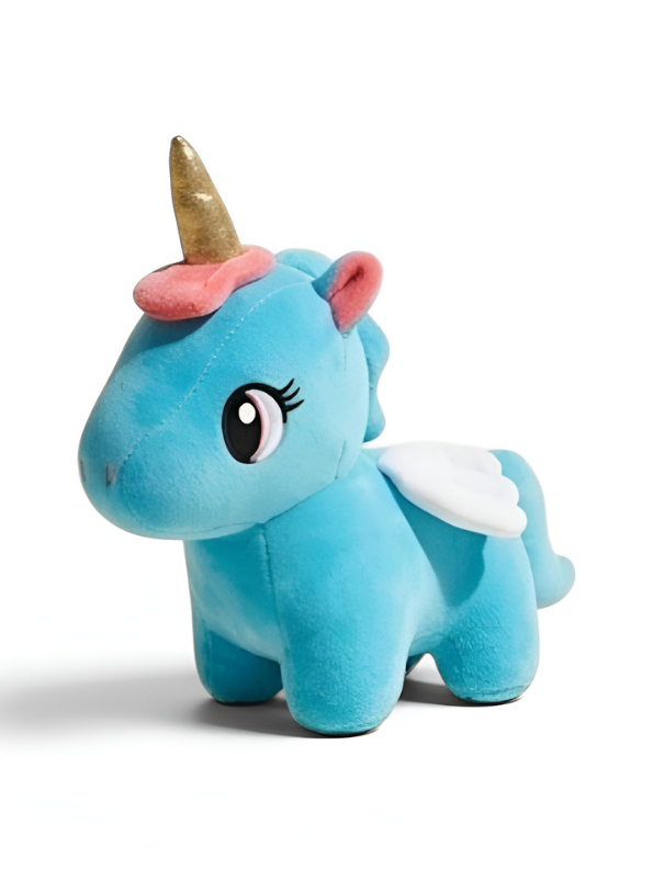 Soft Blue Unicorn Plush Toy with Golden Horn and Wings 7-Inch Cute Stuffed Pegasus Animal for Kids, Perfect Gift for Girls ST16561