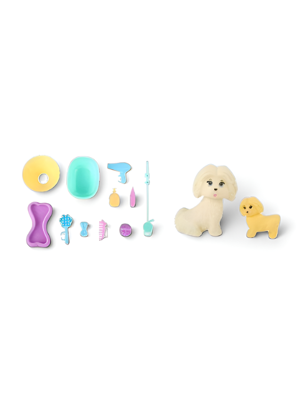 Doll with Pet Shop Grooming Set for Girls Fashion Doll with Pink Hair, 2 Toy Dogs, and 11 Bathing & Feeding Accessories Pretend Play Toys Set for Kids Ages 3+ LMI12737